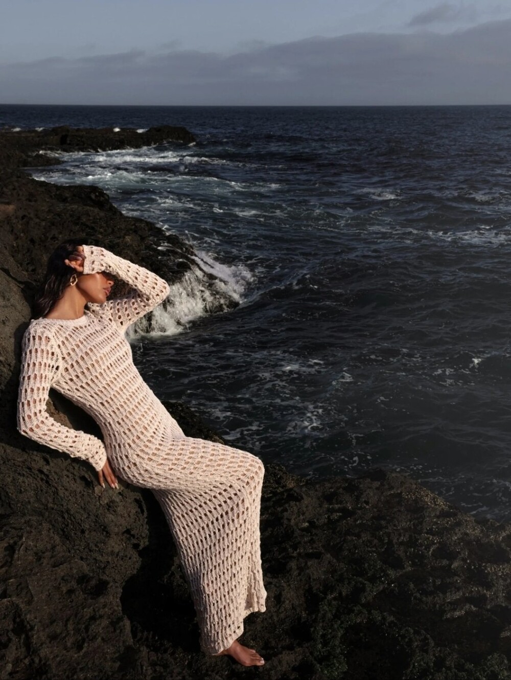 JLUXLABEL Cream Crochet Beach Resort Maxi Dress Open Back NWT